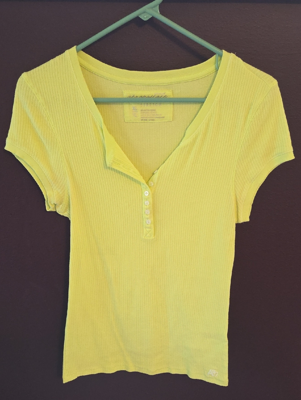 Aeropostale Ribbed Short-Sleeve Henley Top - Yellow